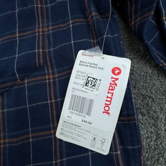 Marmot Women's Fairfax Midweight Boyfriend Flannel Shirt Blue Check Button Up - Picture 8 of 11